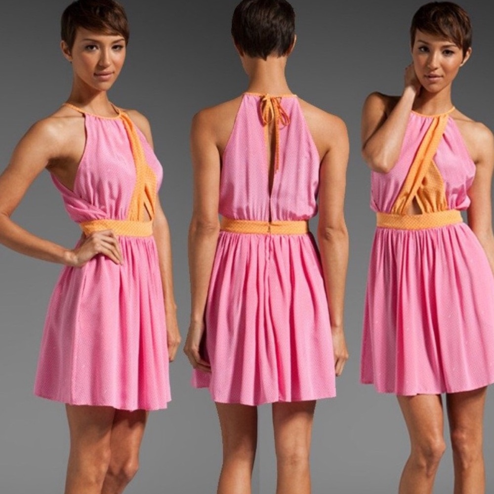 Juicy Couture Pink and Yellow Pleated Halter Sundress